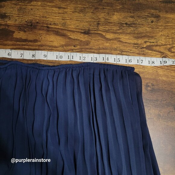 Vtg Cal Style Chiffon Accordion Pleated Maxi Skirt L Navy Stretch Waist 90's - Picture 5 of 7